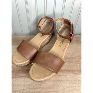 Unr8ed Girls wedge sandals faux leather cork size 3